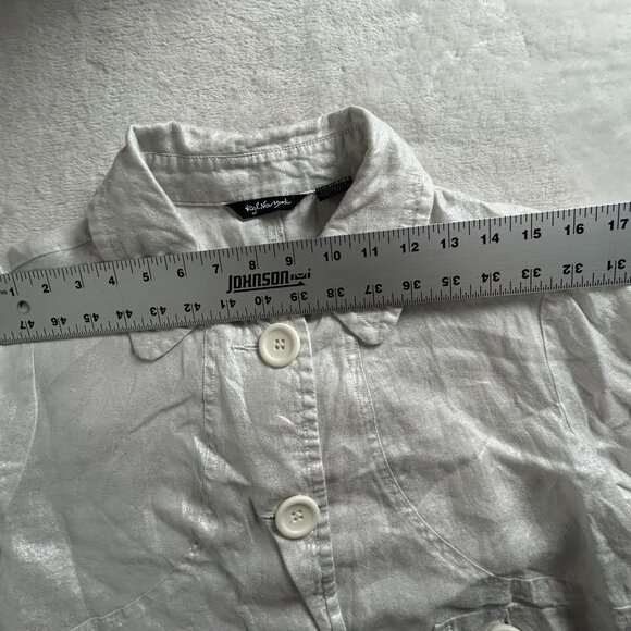 Rgl New York Womens White Shimmer Linen Cropped Button-Up Blazer Jacket Medium - Picture 5 of 7